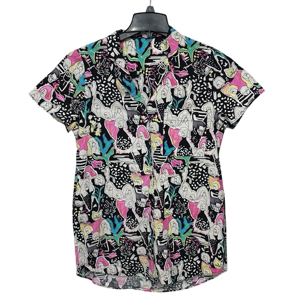 ZARA WOMAN Shirt Dress Size Small Cat & Lady Dress Pockets Multicolor